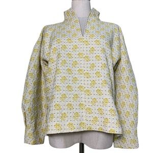 ANN MASHBURN Quilted Floral Pattern Tunic Top Cream Mustard XS